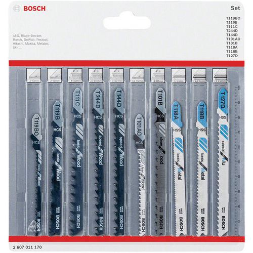 Set med 10 trä- och metallblad JSB 83 – 92 – 100 mm – Bosch