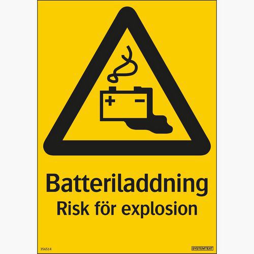 Skylt Batteriladdning risk för explosion