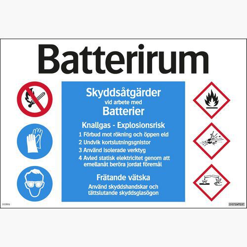 Skylt Batterirum