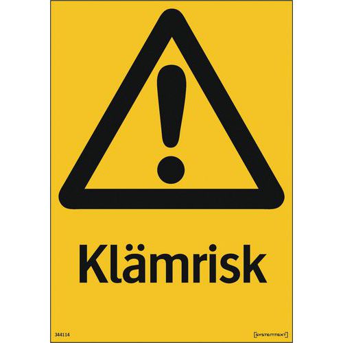 Varningsskylt med SE text - Klämrisk