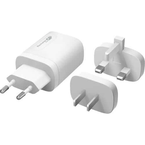 Väggladdare med reseadaptrar, PD 20W, USB-A/USB-C - GP