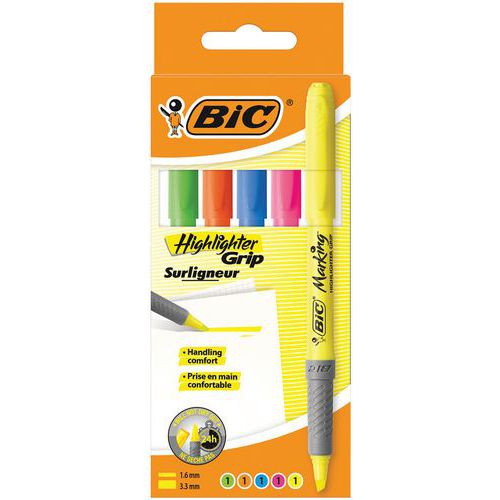 Överstrykningspenna BIC Highlighter Grip - Bland. färger - Ficka om 5