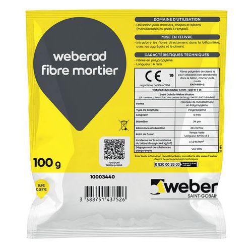 Fiber för murbruk Weberad 6 mm - 100 g - Weber Saint Gobain